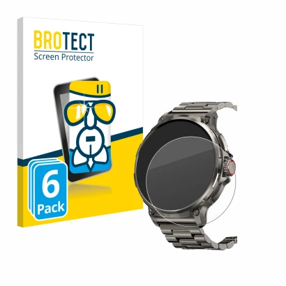 Front side of a product packaging with the brand logo BROTECT. Next to it is the device Tesofit Smartwatch 1.85" (round) shown