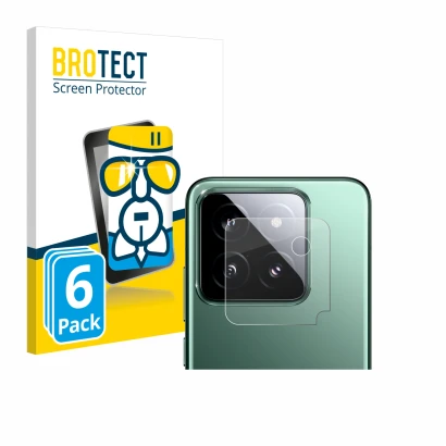 Front side of a product packaging with the brand logo BROTECT. Next to it is the device Xiaomi 14 (ONLY Camera Lens) shown wit