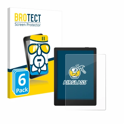 Front side of a product packaging with the brand logo BROTECT. Next to it is the device Boox Go 6 shown with the corresponding