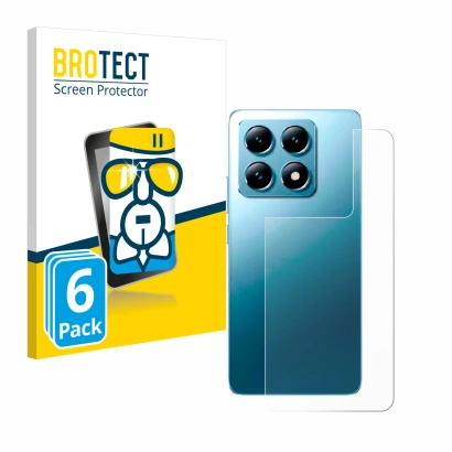 Front side of a product packaging with the brand logo BROTECT. Next to it is the device Xiaomi 14T (Back) shown with the corre