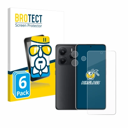 Front side of a product packaging with the brand logo BROTECT. Next to it is the device Xiaomi Redmi Note 14 (Front+Camera) sh