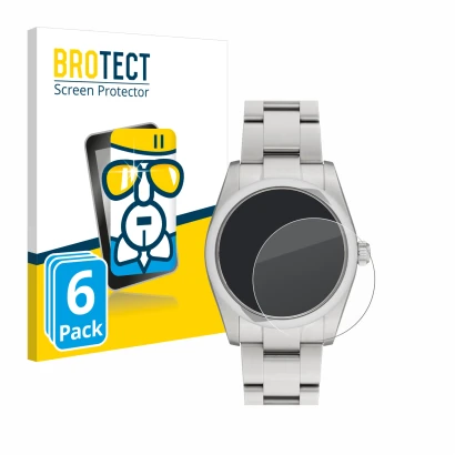 Front side of a product packaging with the brand logo BROTECT. Next to it is the device Rolex Oyster Perpetual 34 shown with t
