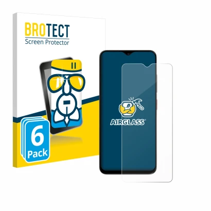 Front side of a product packaging with the brand logo BROTECT. Next to it is the device ZTE Blade A35e shown with the correspo