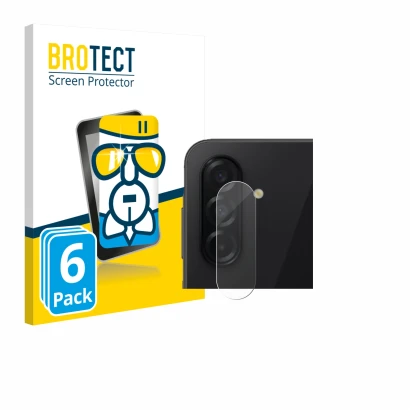 Front side of a product packaging with the brand logo BROTECT. Next to it is the device Samsung Galaxy A26 5G (ONLY Camera Len