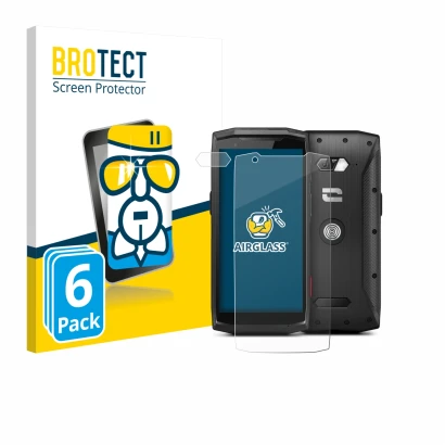 Front side of a product packaging with the brand logo BROTECT. Next to it is the device Crosscall Core-M5 (Front+Camera) shown