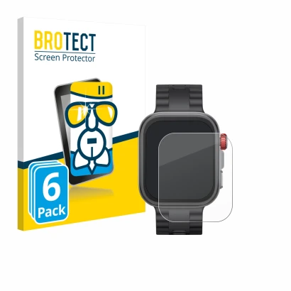 Front side of a product packaging with the brand logo BROTECT. Next to it is the device Huawei Watch Fit 4 Pro shown with the 