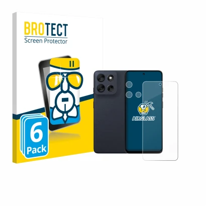 Front side of a product packaging with the brand logo BROTECT. Next to it is the device Motorola Moto G56 (Front+Camera) shown