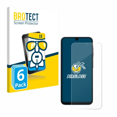 Front side of a product packaging with the brand logo BROTECT. Next to it is the device Samsung Galaxy A17 5G shown with the c