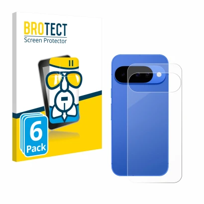 Front side of a product packaging with the brand logo BROTECT. Next to it is the device Google Pixel 10 (Back) shown with the 