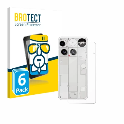 Front side of a product packaging with the brand logo BROTECT. Next to it is the device Nothing Phone (3) (Back) shown with th