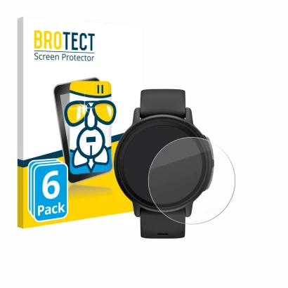 Front side of a product packaging with the brand logo BROTECT. Next to it is the device Garmin Bounce 2 shown with the corresp