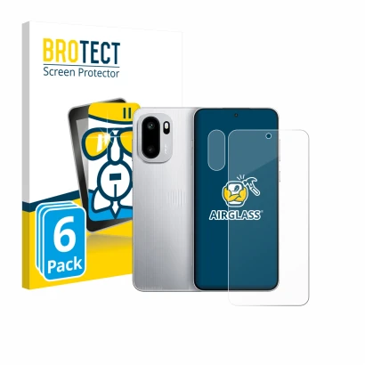 Front side of a product packaging with the brand logo BROTECT. Next to it is the device OnePlus 15R (Front+Camera) shown with