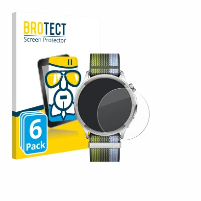 Front side of a product packaging with the brand logo BROTECT. Next to it is the device Oppo Watch S shown with the correspond