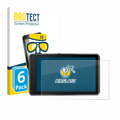 Front side of a product packaging with the brand logo BROTECT. Next to it is the device Garmin zumo XT3 4.7" shown with the co