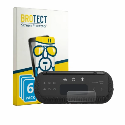 Front side of a product packaging with the brand logo BROTECT. Next to it is the device JBL Tuner 3 shown with the correspondi