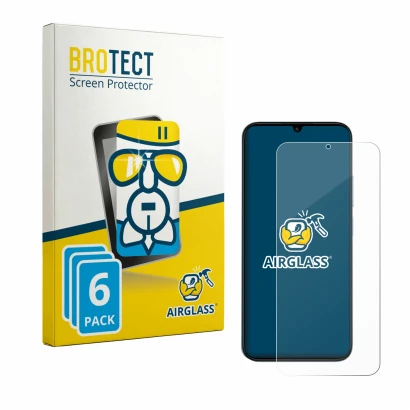 Front side of a product packaging with the brand logo BROTECT. Next to it is the device Redmi R70 5G shown with the correspond