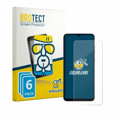 Front side of a product packaging with the brand logo BROTECT. Next to it is the device Honor X5d Plus shown with the correspo