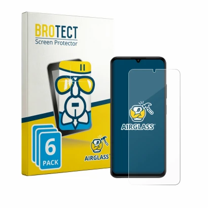 Front side of a product packaging with the brand logo BROTECT. Next to it is the device Lava Bold N2 shown with the correspond