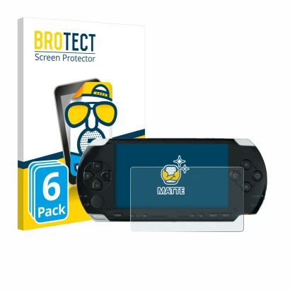 Front side of a product packaging with the brand logo BROTECT. Next to it is the device Sony PSP 1000 shown with the correspon