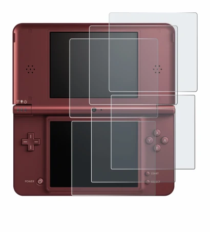 Image of the device Nintendo DSi XL with a wide variety of screen protectors.