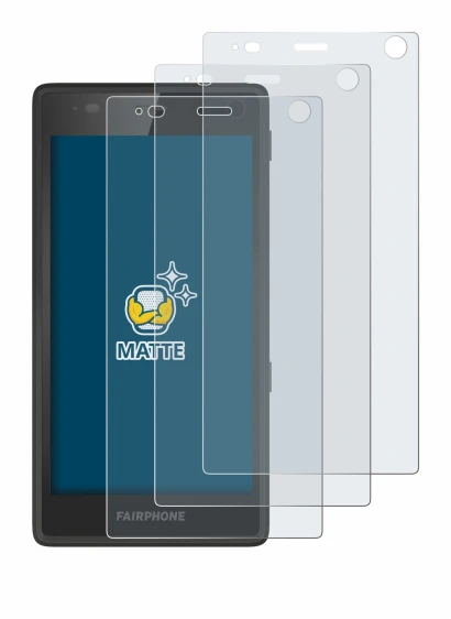 Image of the device Fairphone 2 with a wide variety of screen protectors.