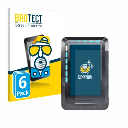 Front side of a product packaging with the brand logo BROTECT. Next to it is the device Wahoo Elemnt GPS shown with the corres
