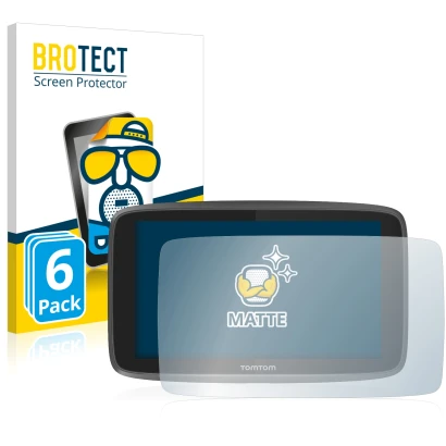 Front side of a product packaging with the brand logo BROTECT. Next to it is the device TomTom Go 6200 shown with the correspo