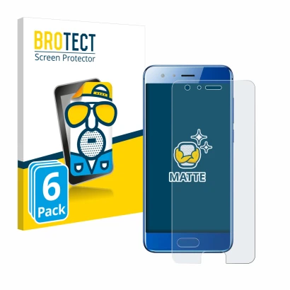 Front side of a product packaging with the brand logo BROTECT. Next to it is the device Honor 9 shown with the corresponding s