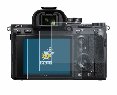 Image of the device Sony Alpha 7R III with a wide variety of screen protectors.