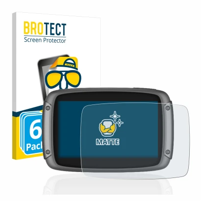 Front side of a product packaging with the brand logo BROTECT. Next to it is the device TomTom Rider 550 shown with the corres