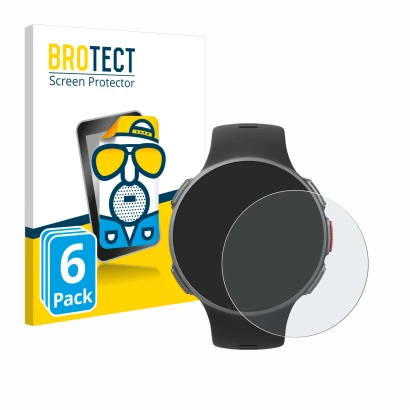 Front side of a product packaging with the brand logo BROTECT. Next to it is the device Polar Vantage V shown with the corresp