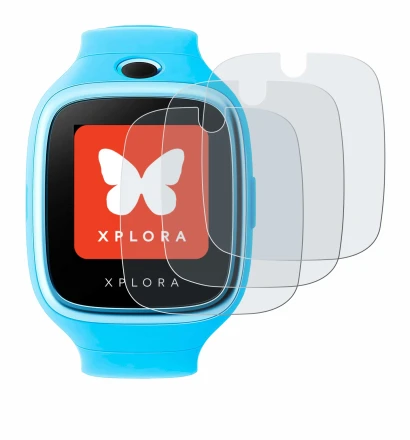 Image of the device Xplora Go with a wide variety of screen protectors.