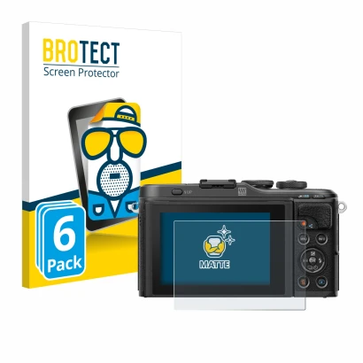 Front side of a product packaging with the brand logo BROTECT. Next to it is the device Olympus PEN E-PL10 shown with the corr