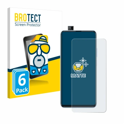 Front side of a product packaging with the brand logo BROTECT. Next to it is the device Huawei P smart Pro 2019 shown with the