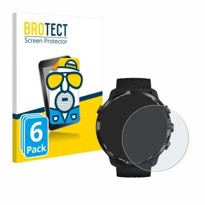Front side of a product packaging with the brand logo BROTECT. Next to it is the device Suunto 7 shown with the corresponding