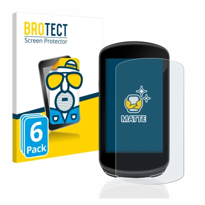 Front side of a product packaging with the brand logo BROTECT. Next to it is the device Garmin Edge 1030 Plus shown with the c