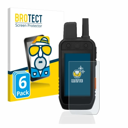 Front side of a product packaging with the brand logo BROTECT. Next to it is the device Garmin Alpha 200 K shown with the corr
