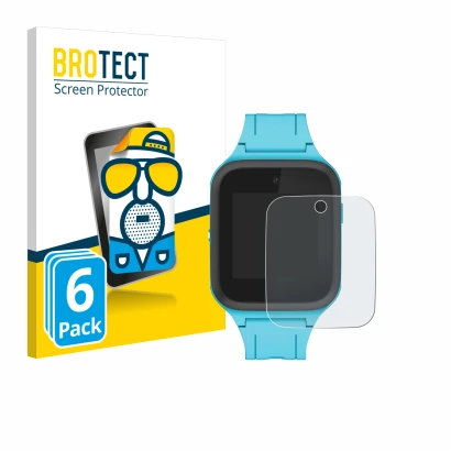 Front side of a product packaging with the brand logo BROTECT. Next to it is the device TCL Movetime FamilyWatch Kids MT40X sh