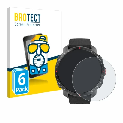 Front side of a product packaging with the brand logo BROTECT. Next to it is the device Polar Grit X Pro shown with the corres