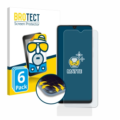 Front side of a product packaging with the brand logo BROTECT. Next to it is the device Samsung Galaxy A03 shown with the corr