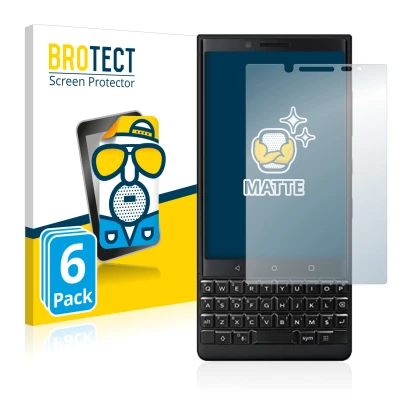 Front side of a product packaging with the brand logo BROTECT. Next to it is the device BlackBerry Key2 (Dual Sim) shown with 