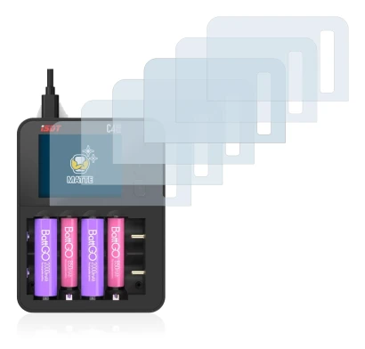 Image of the device ISDT C4 Evo with a wide variety of screen protectors.