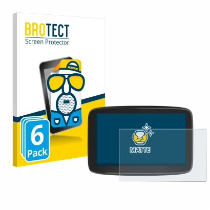 Front side of a product packaging with the brand logo BROTECT. Next to it is the device TomTom GO Classic 6" shown with the co