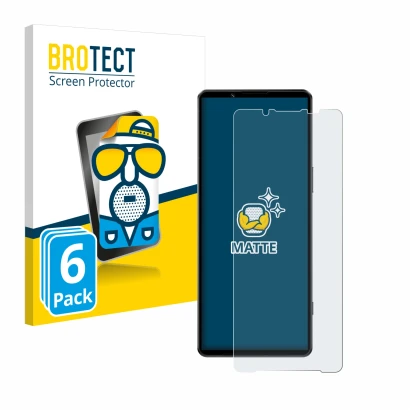 Front side of a product packaging with the brand logo BROTECT. Next to it is the device Sony Xperia 1 IV shown with the corres