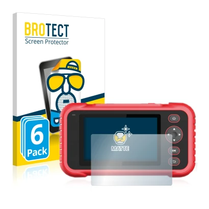 Front side of a product packaging with the brand logo BROTECT. Next to it is the device Launch CRP 123 / 129 EVO shown with th