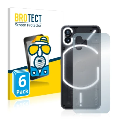 Front side of a product packaging with the brand logo BROTECT. Next to it is the device Nothing Phone (1) (Back) shown with th