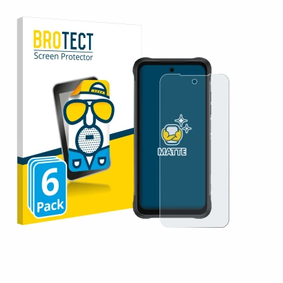 Front side of a product packaging with the brand logo BROTECT. Next to it is the device Umidigi Bison 2 Pro shown with the cor