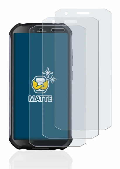 Image of the device Doogee S41 with a wide variety of screen protectors.