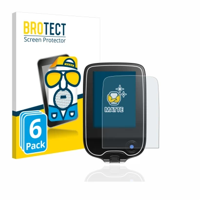 Front side of a product packaging with the brand logo BROTECT. Next to it is the device Freestyle Libre 3 shown with the corre