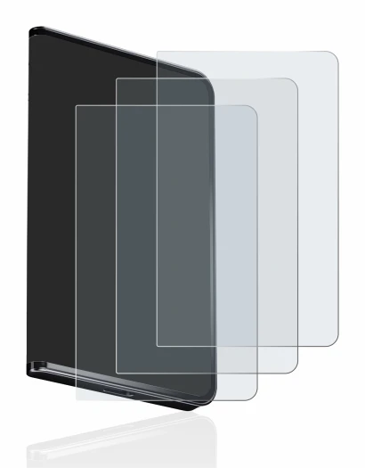 Image of the device Ledger Stax crypto wallet with a wide variety of screen protectors.